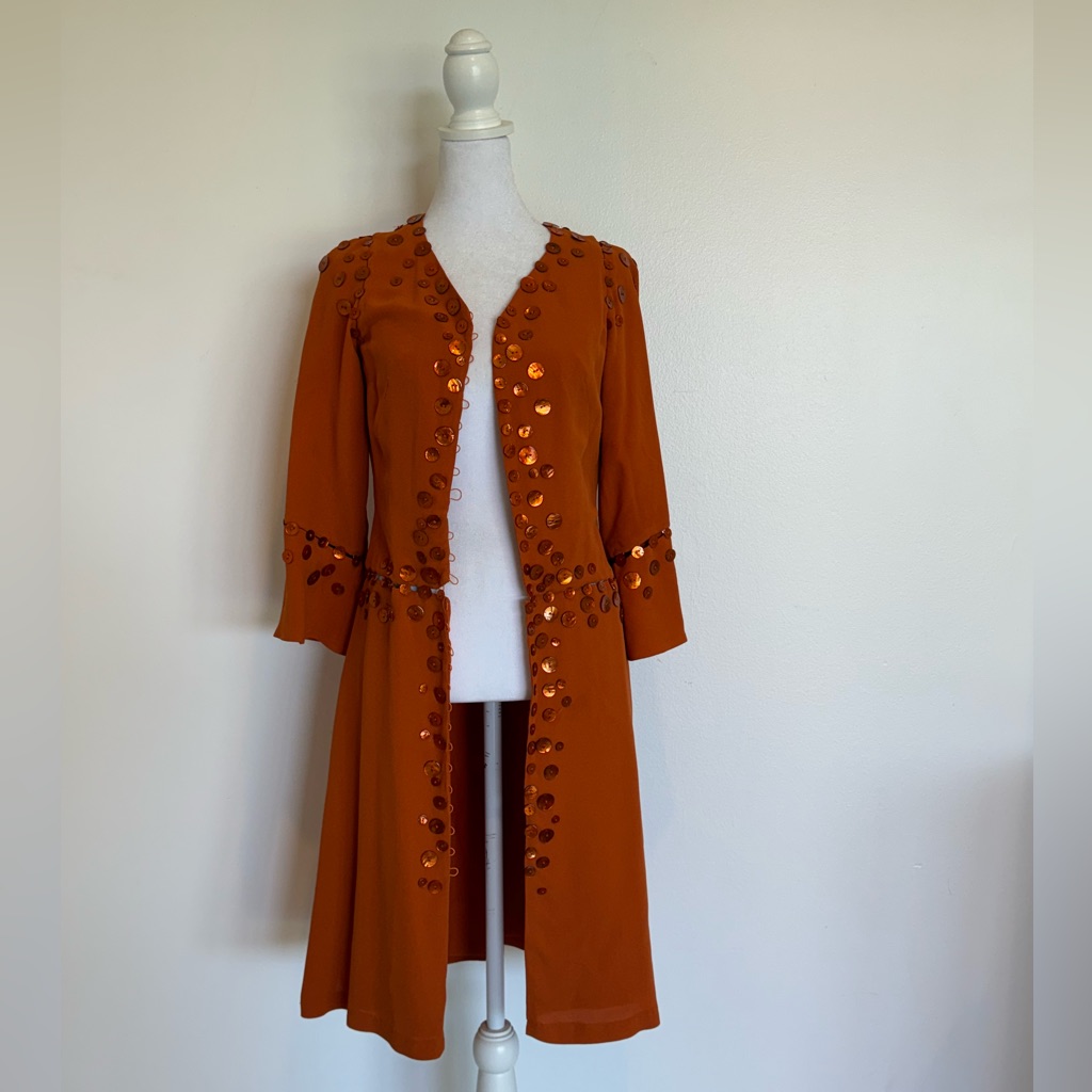 Sybilla Long Orange Cardigan/Coat - Size Medium